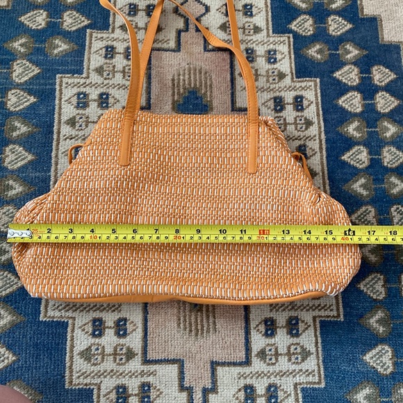 Sigrid Olson Orange Leather and Cotton Woven Purse - Picture 8 of 9